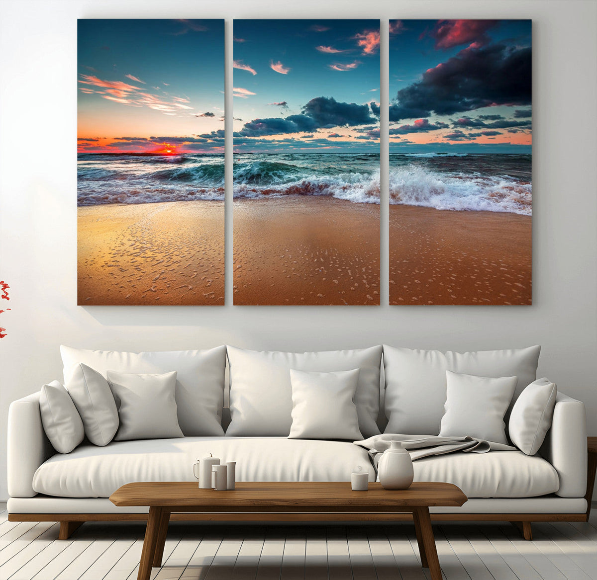 Sunset Ocean Beach Wall Art – Giclee Canvas Print, Coastal