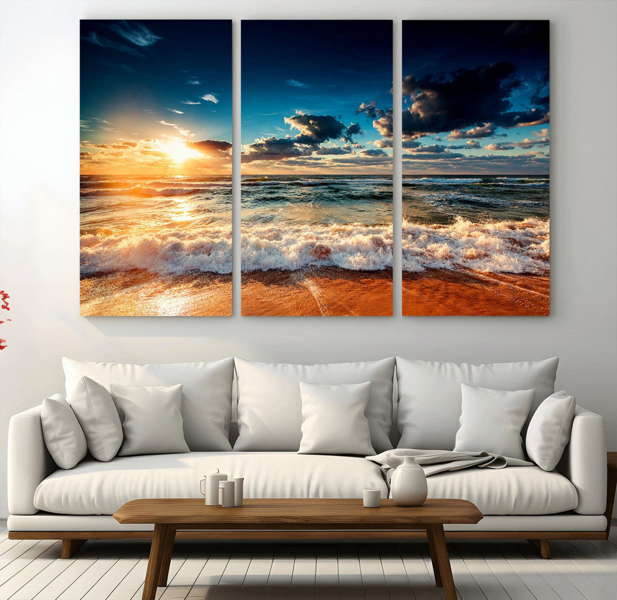 Golden Hour Sunset Over Ocean Waves Wall Art Canvas Print |