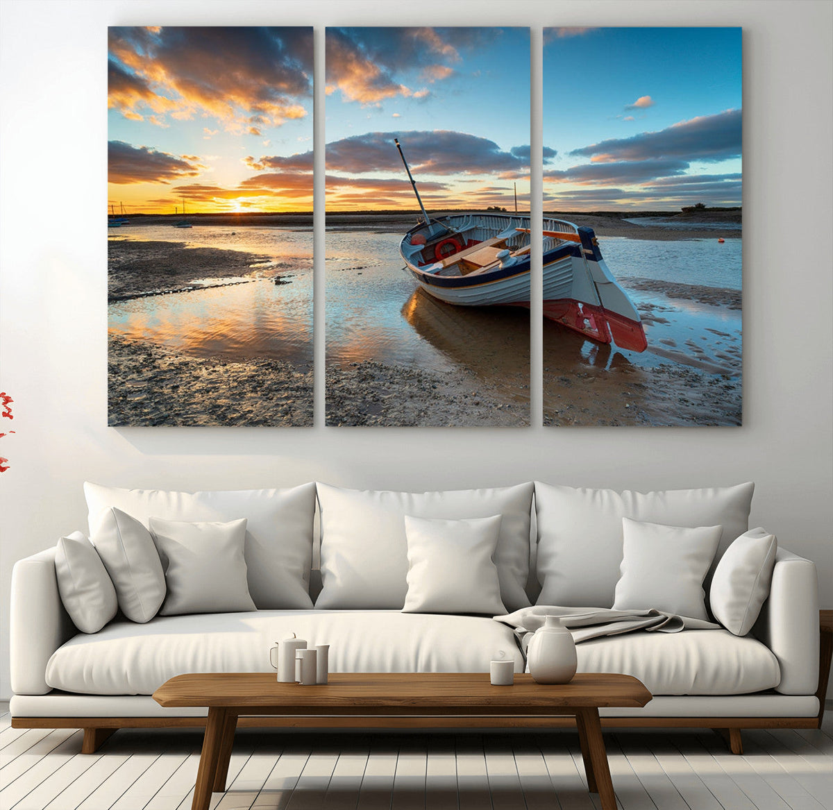 Small Boat At The Beach Sunset Wall Art, Boat Sunset Wall