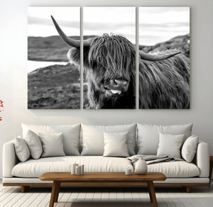 Longhorn Steer Canvas Print Wall Art, Highland Cow Canvas