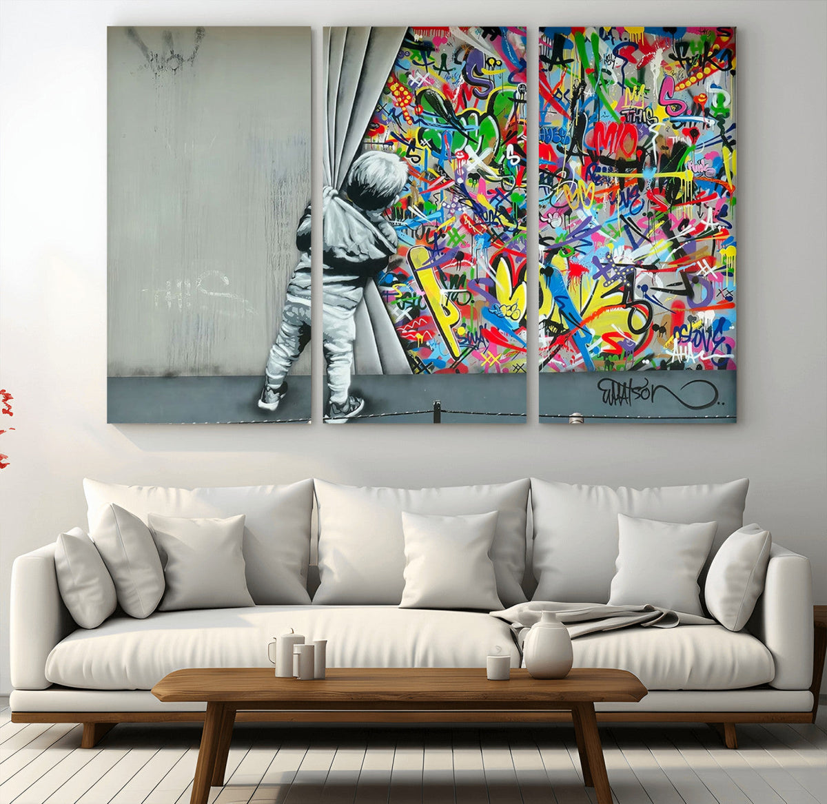 Banksy Colorful Street Graffiti Canvas Wall Art Print,