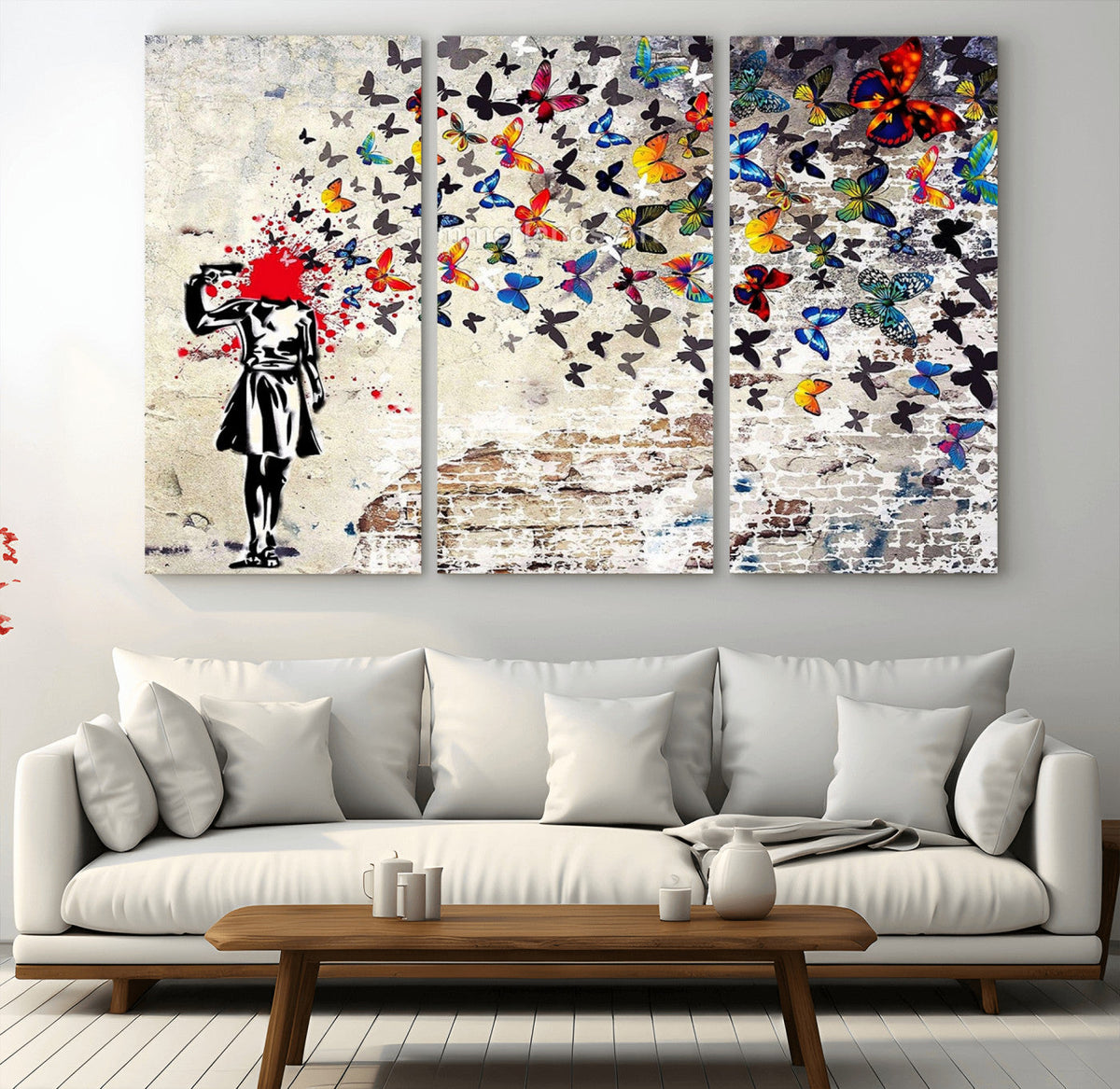Banksy Art Butterfly Girl Explosion Canvas Art – Vibrant