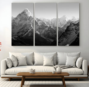 Everest Himalaya Mountain Peaks Black & White Triptych