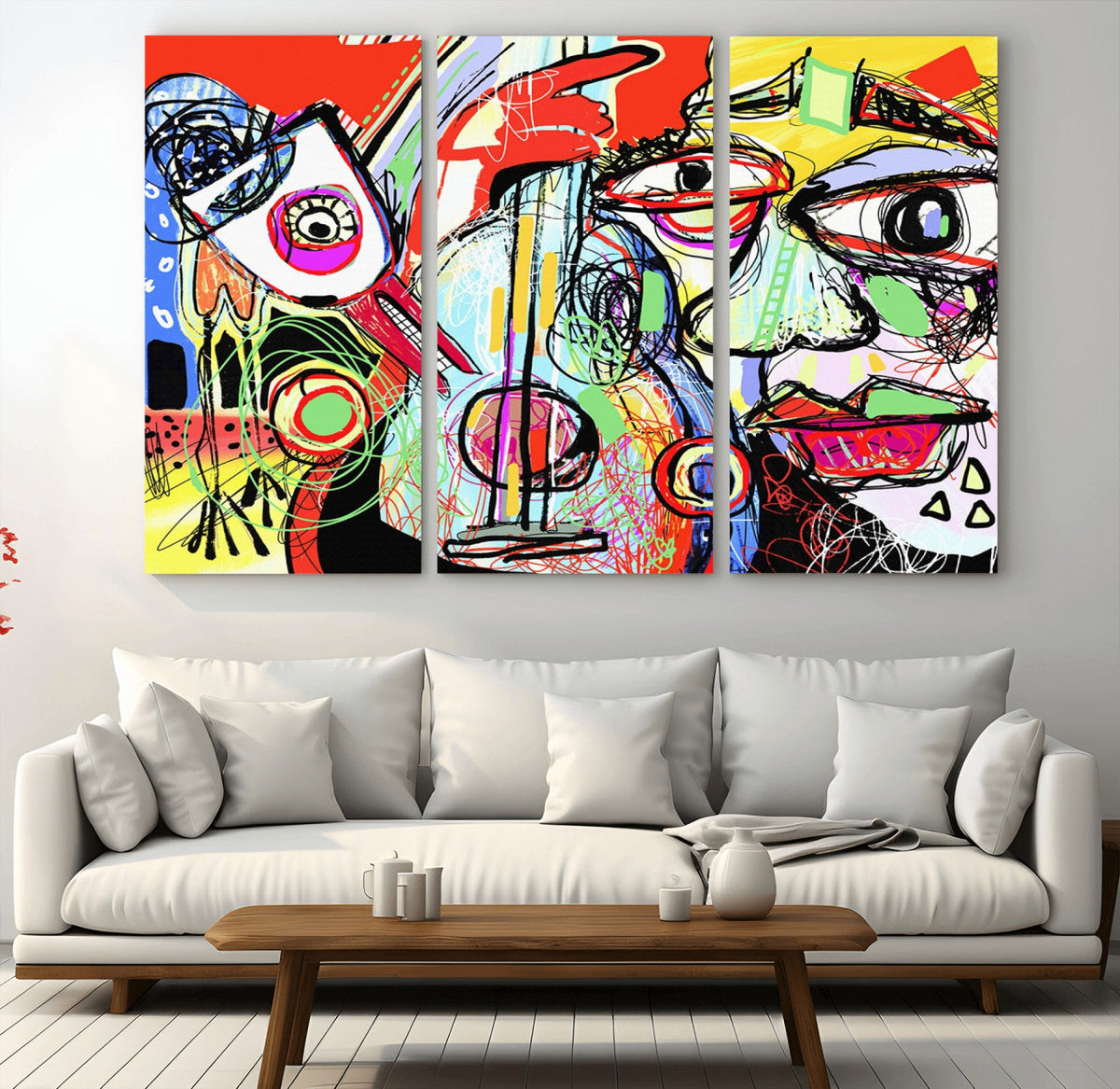 Picasso Style Art Abstract Canvas Wall Art Print , Colorful