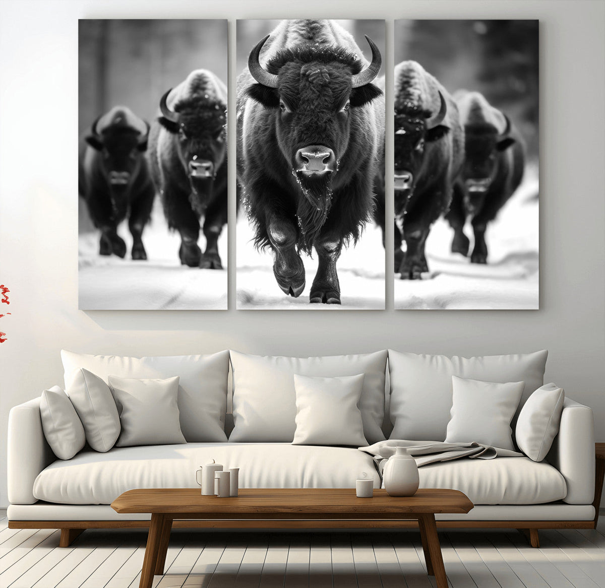 American Bison Art | Buffalo Herd Wall Art Canvas Print, BW
