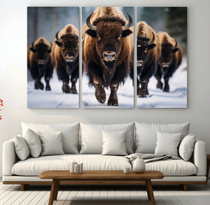 Buffalo Wall Art Canvas Print, American Bison Herd Wall Art
