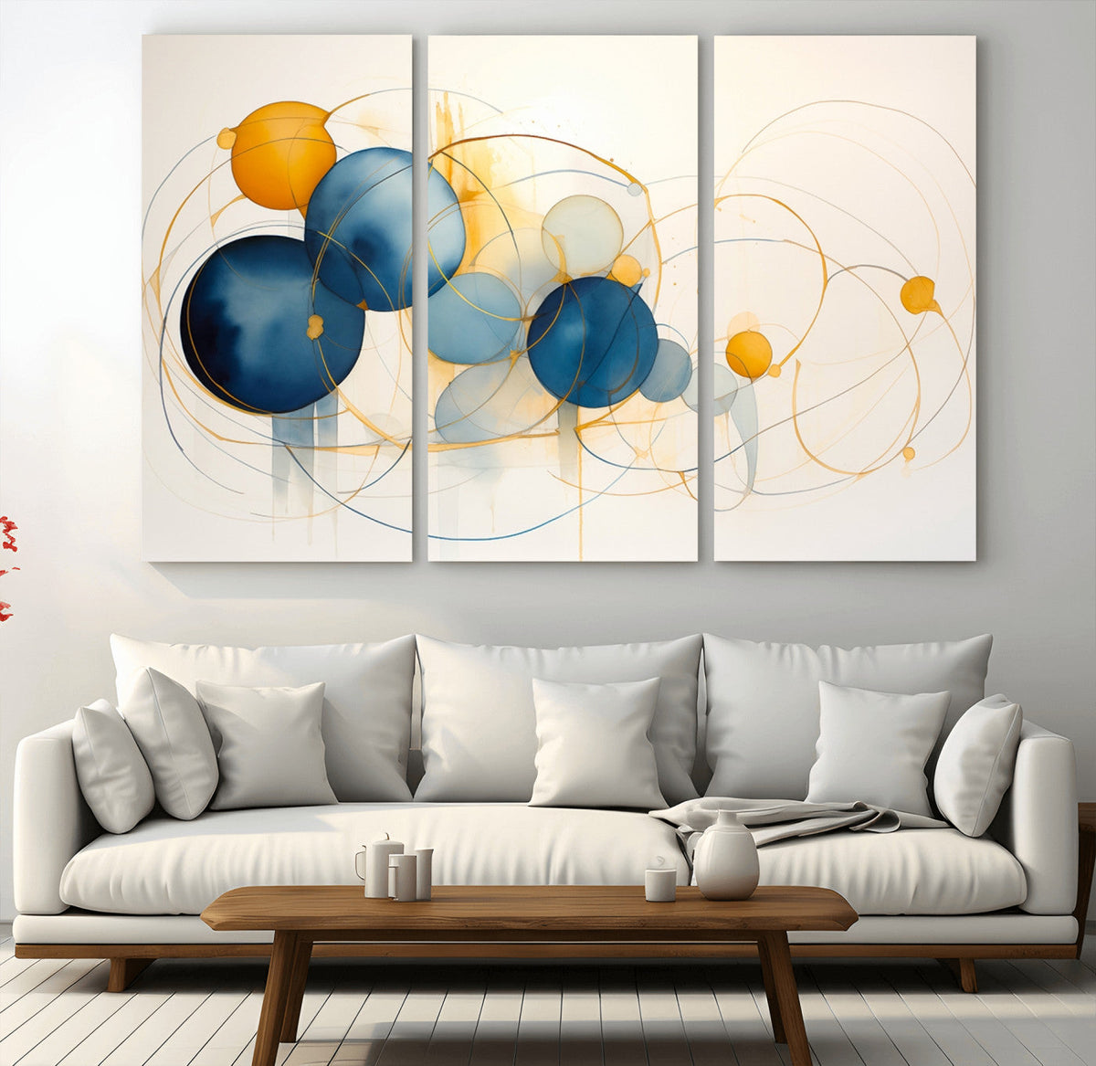 Geometric Blue Orange Abstract Wall Art Canvas, Geometric