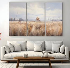 Golden Fields Wall Art Print Canvas – Serene Landscape of