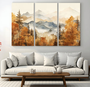 Golden Autumn Forest Wall Art Canvas | Mountain Landscape