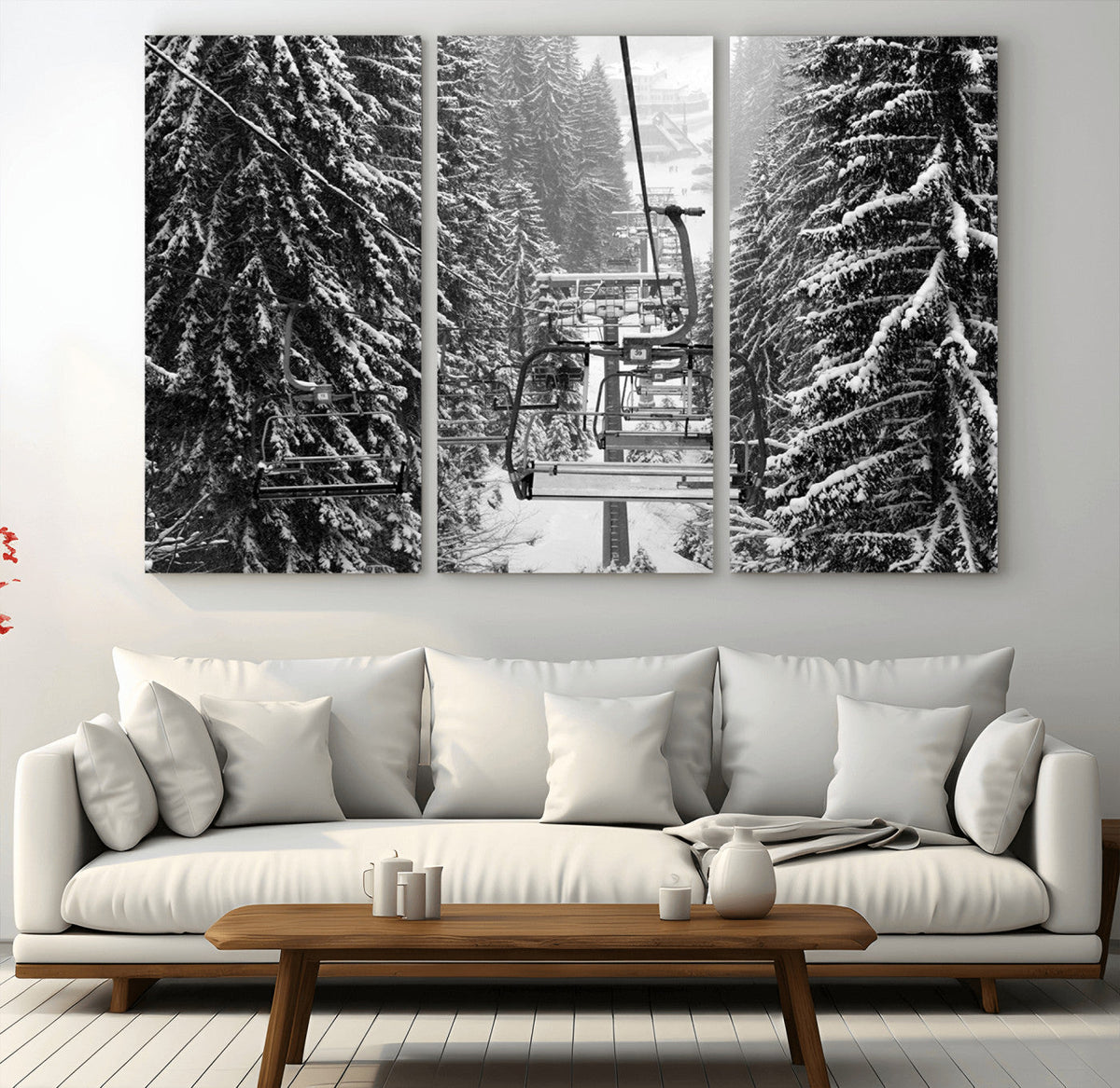 Winter Ski Lift Black and White Canvas Wall Art – Alpine
