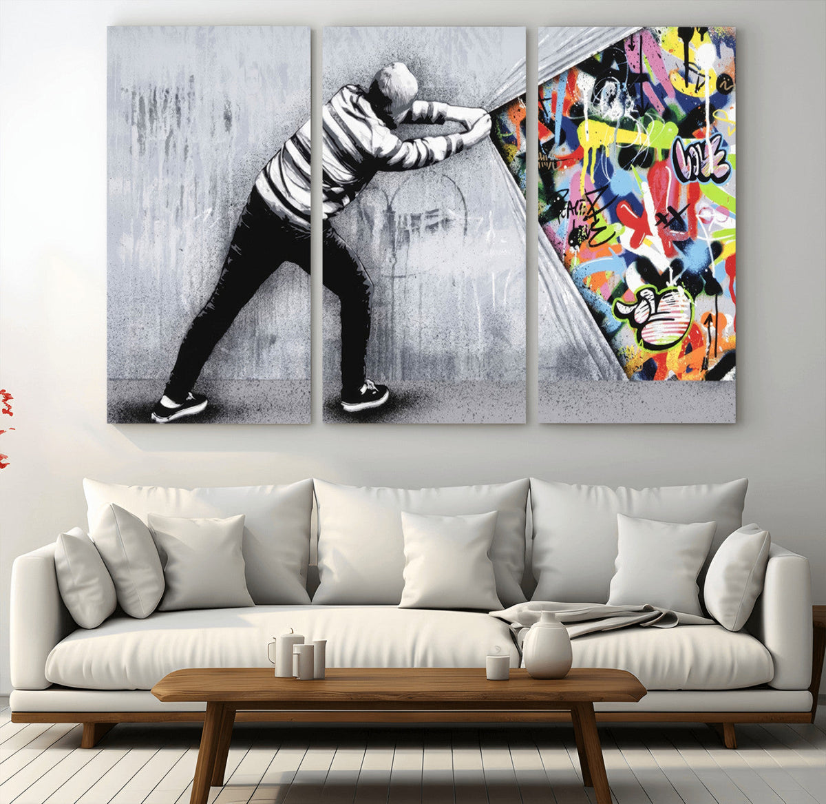 Banksy Art Behind the Curtain Street Wall Art Canvas Print |