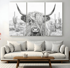 Rustic Charm | Cow Longhorn Black White Bighorn Wall Art