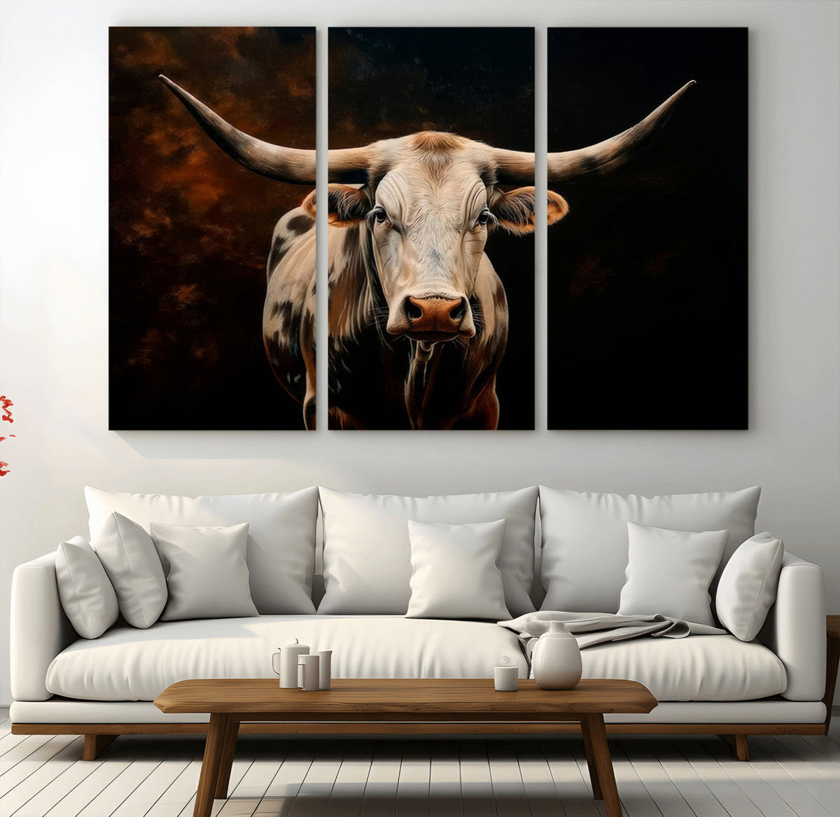 Texas Longhorn Wall Art | 3-Panel Large Texas Longhorn