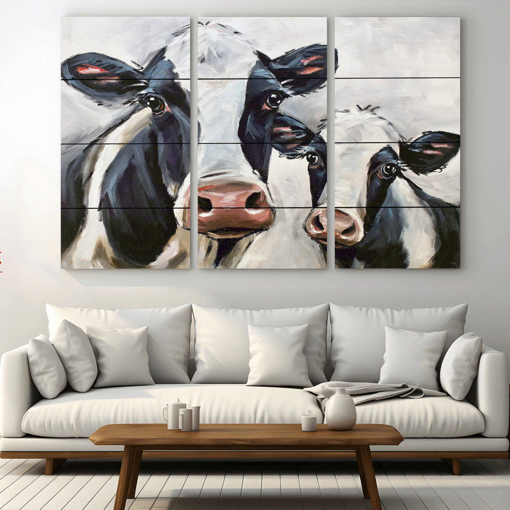 Vintage Baby and Mom Cattle Wall Art Canvas Print