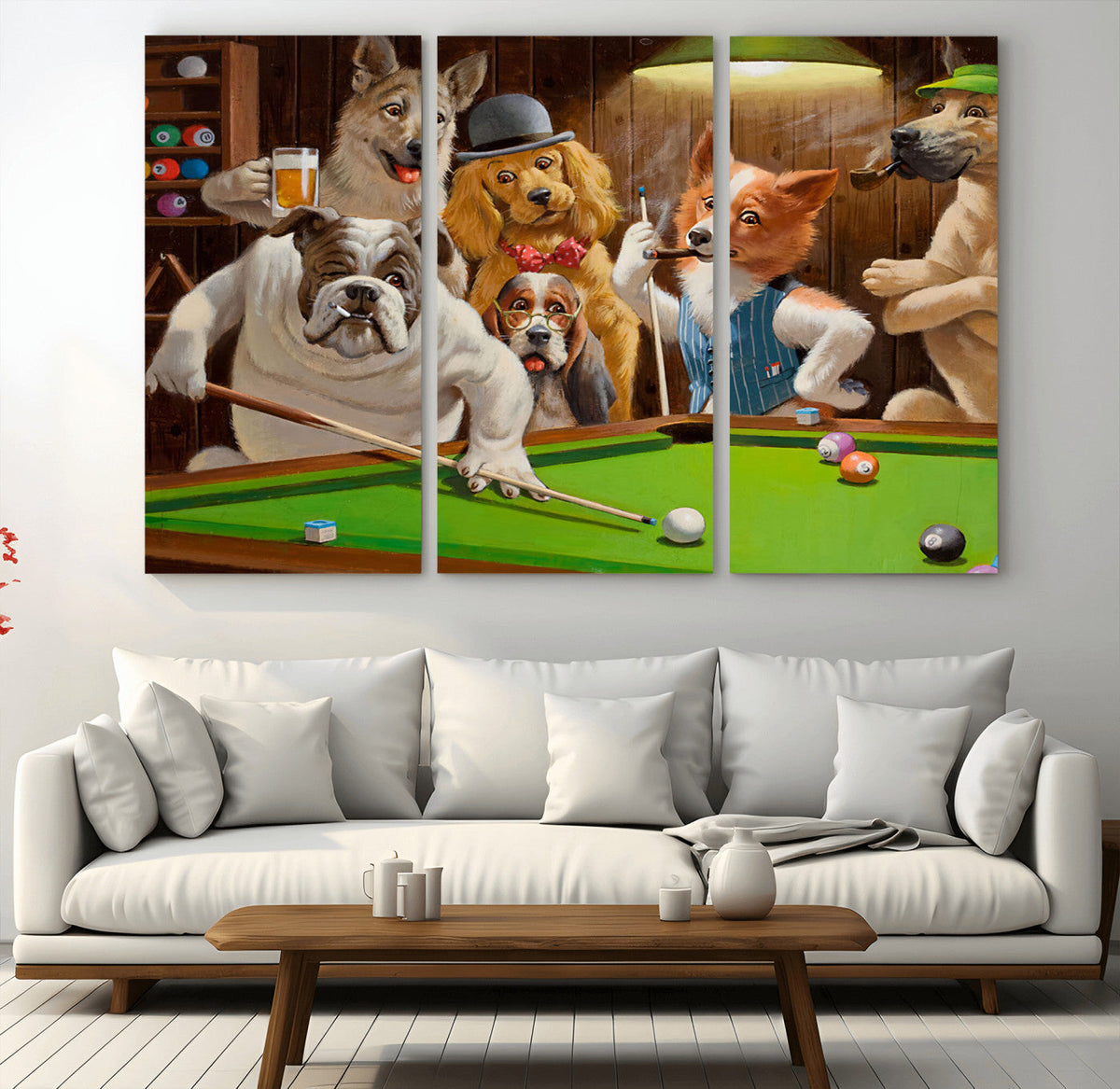 Dogs Playing Pool Canvas Wall Art Funny Gifts Dog Print