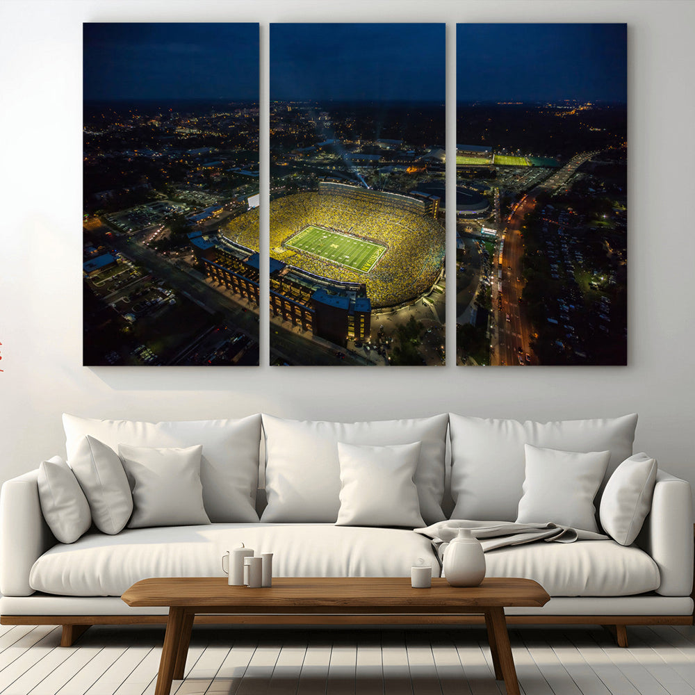 Michigan Stadium Night Game Wall Art – Sports Arena Aerial