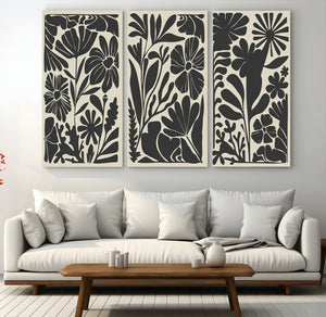 Modern Botanical Wall Art - Floral Black and White Canvas