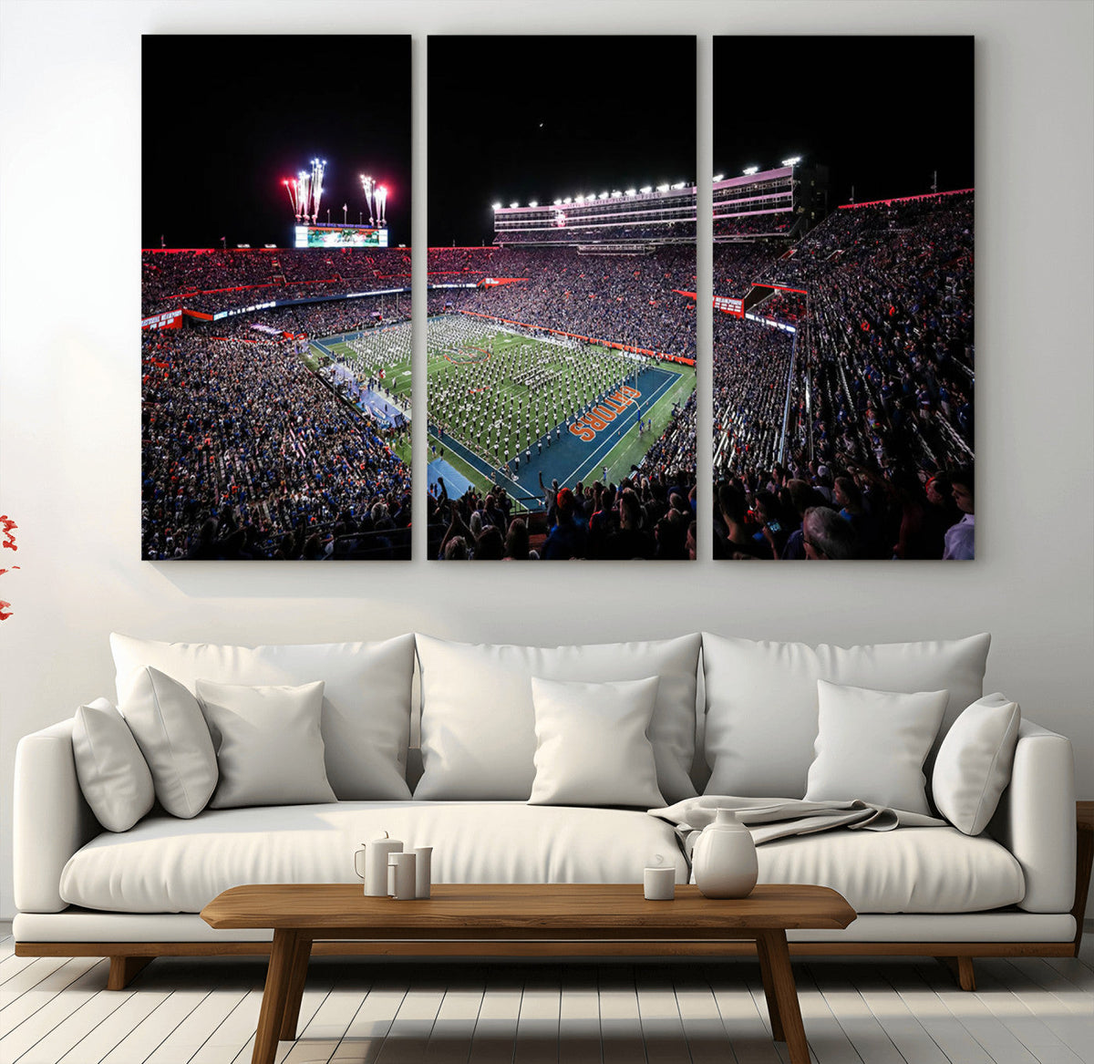 Ben Hill Griffin Stadium Night Game Triple Canvas Wall Art -
