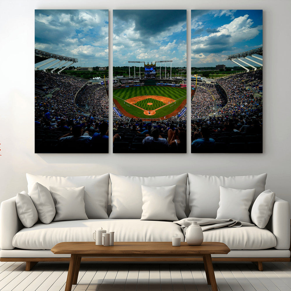 3-Panel Kauffman Stadium Wall Art Print | Large Kansas City