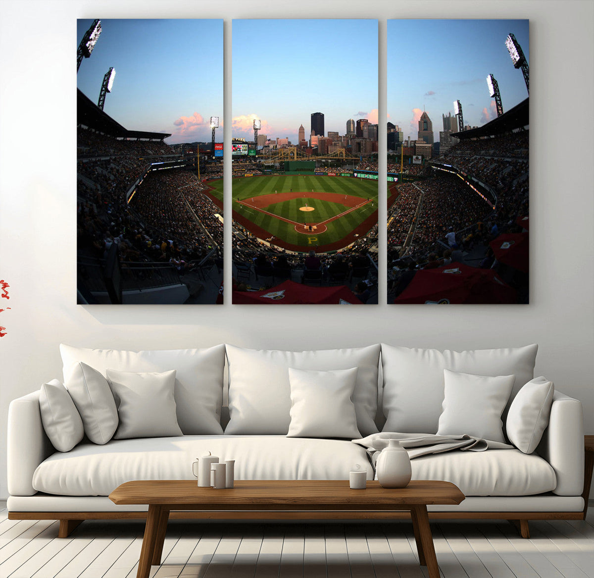 PNC Park Evening Game Triple Canvas Wall Art - Pittsburgh