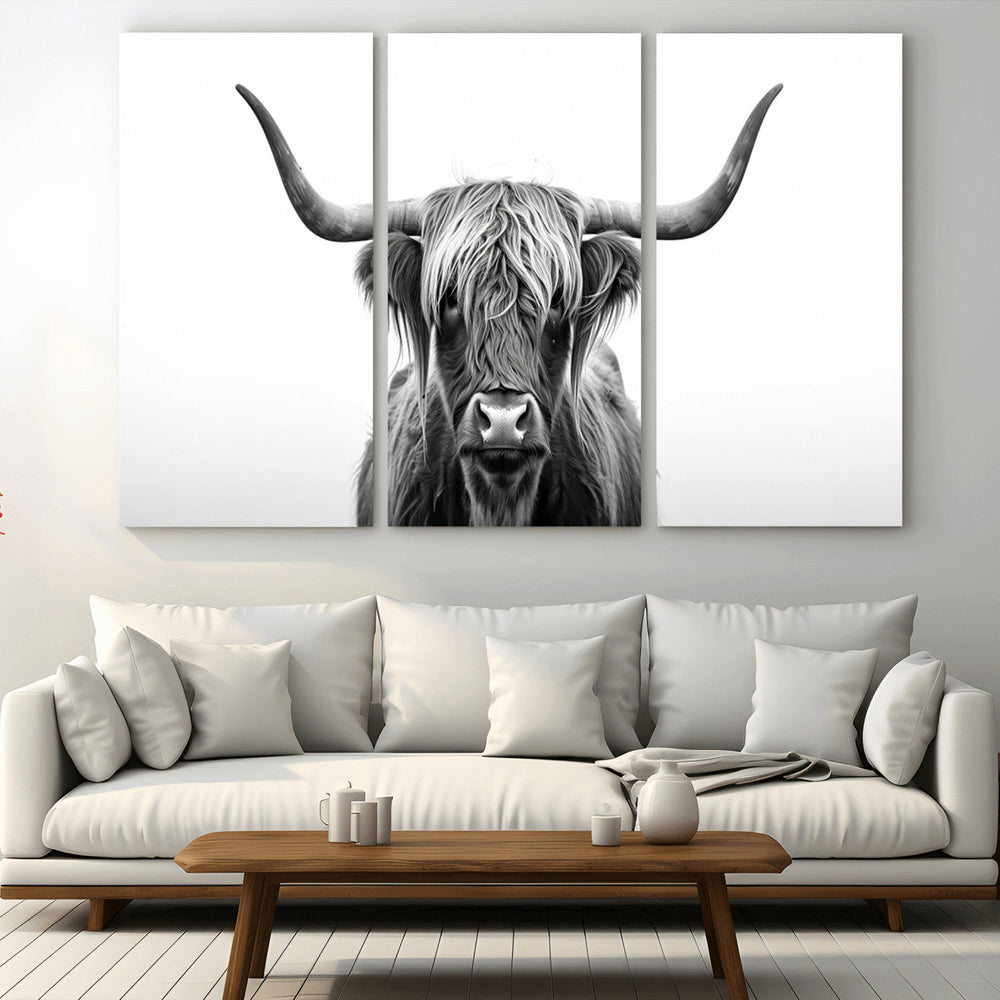 Highland Wall Art Canvas Print – Minimalist Black and White