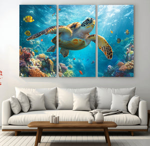 Sea Turtle Underwater Canvas Wall Art Print - Vibrant Ocean