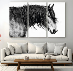 Majestic Horse Wall Art – Framed Black White Portrait Canvas