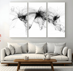 Abstract World Map Wall Art – Framed Geometric Line Canvas