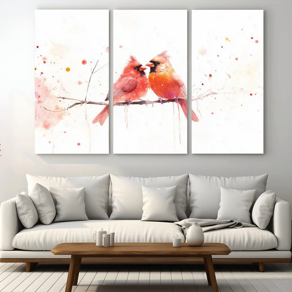 Cardinal Bird Canvas Wall Art - Male and Female Cardinal
