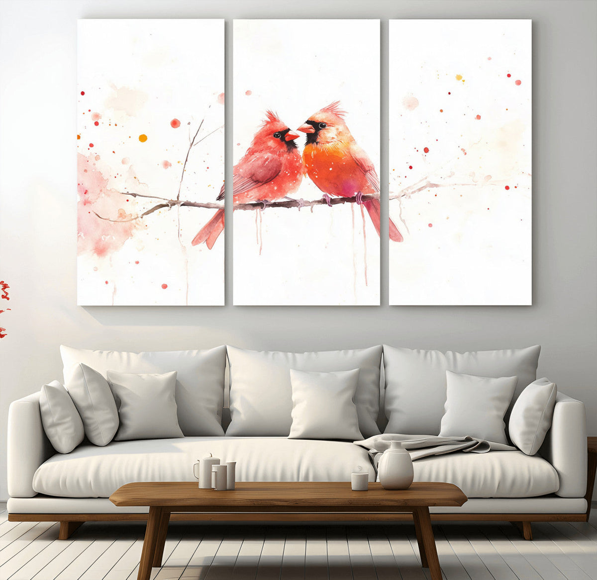 Cardinal Bird Canvas Wall Art - Male and Female Cardinal