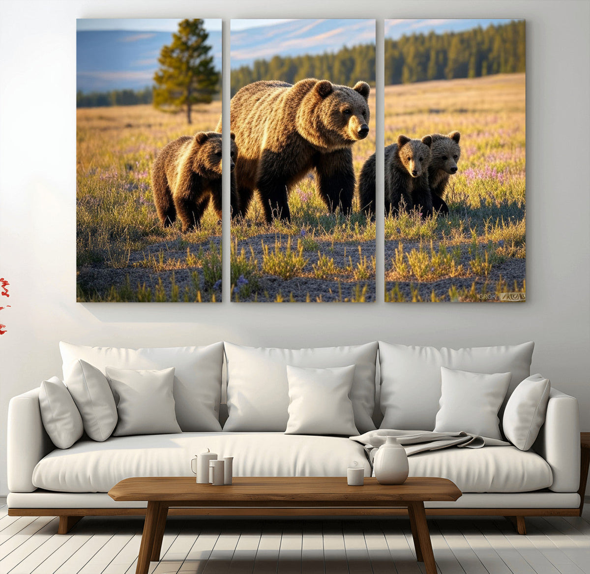 Grizzly Bear Family Wall Art Canvas Print – Majestic