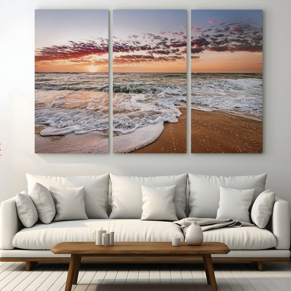 Ocean Sunset Wall Art Canvas Print – Framed Sandy Shore