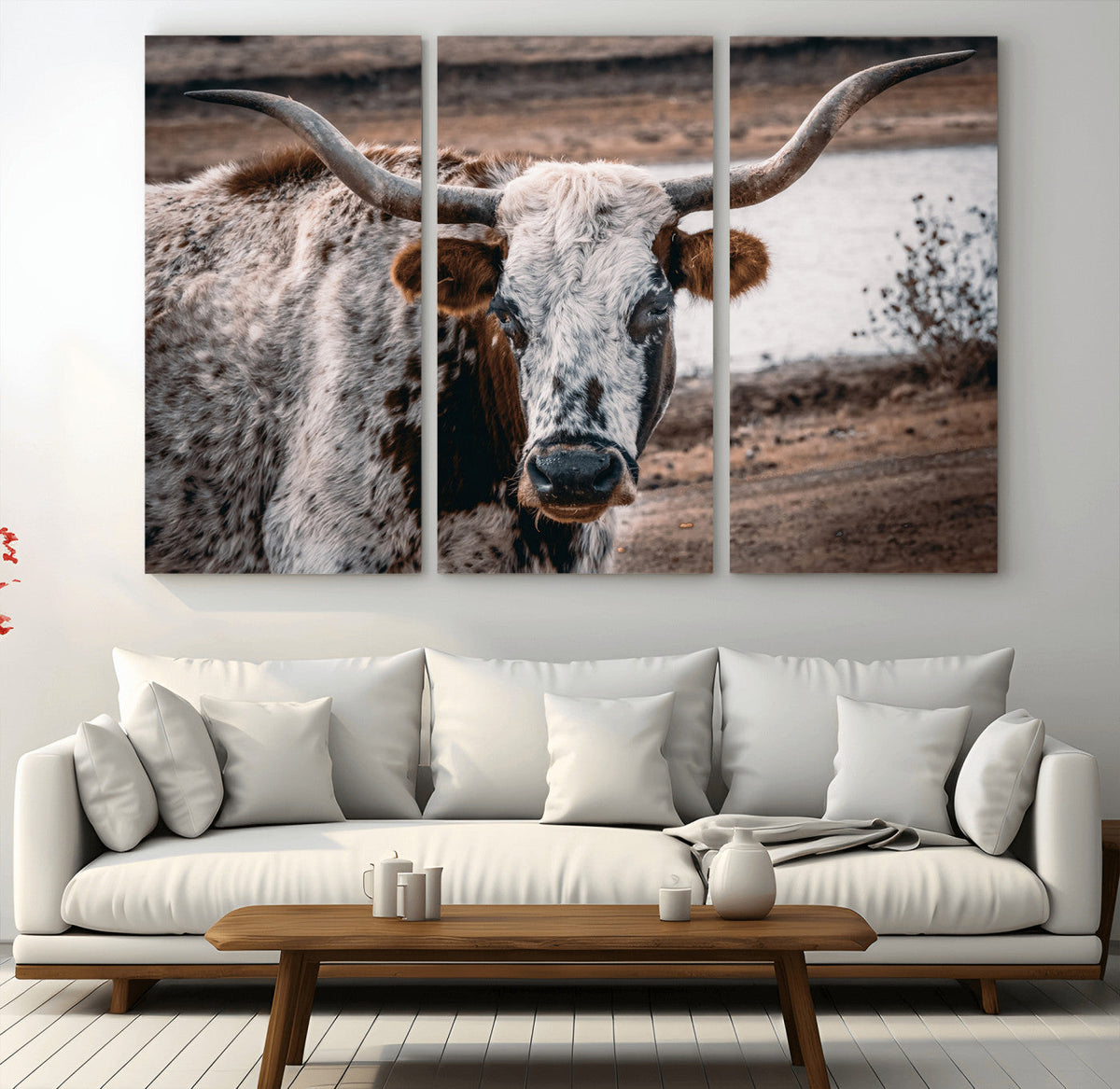 Texas Longhorn Wall Art Canvas Print – Framed Spotted Bull