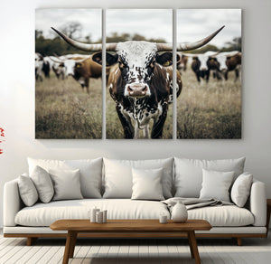 Texas Longhorn Wall Art – Framed Speckled Cow Canvas