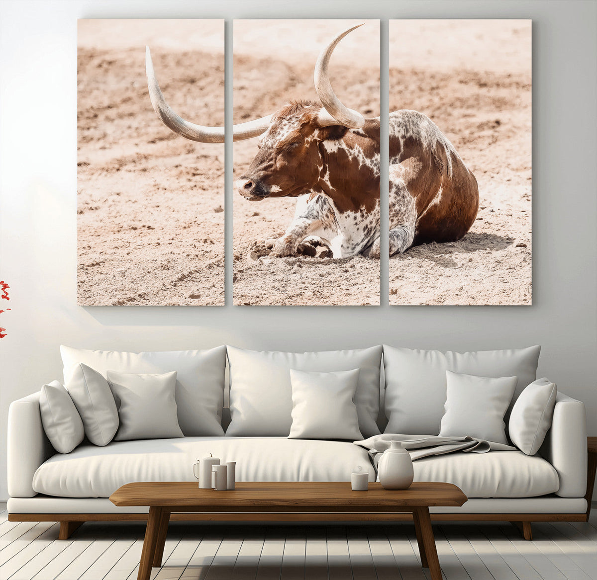 Texas Longhorn Wall Art – Framed Resting Bull Canvas