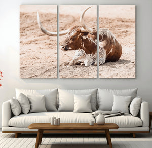 Texas Longhorn Wall Art – Framed Resting Bull Canvas