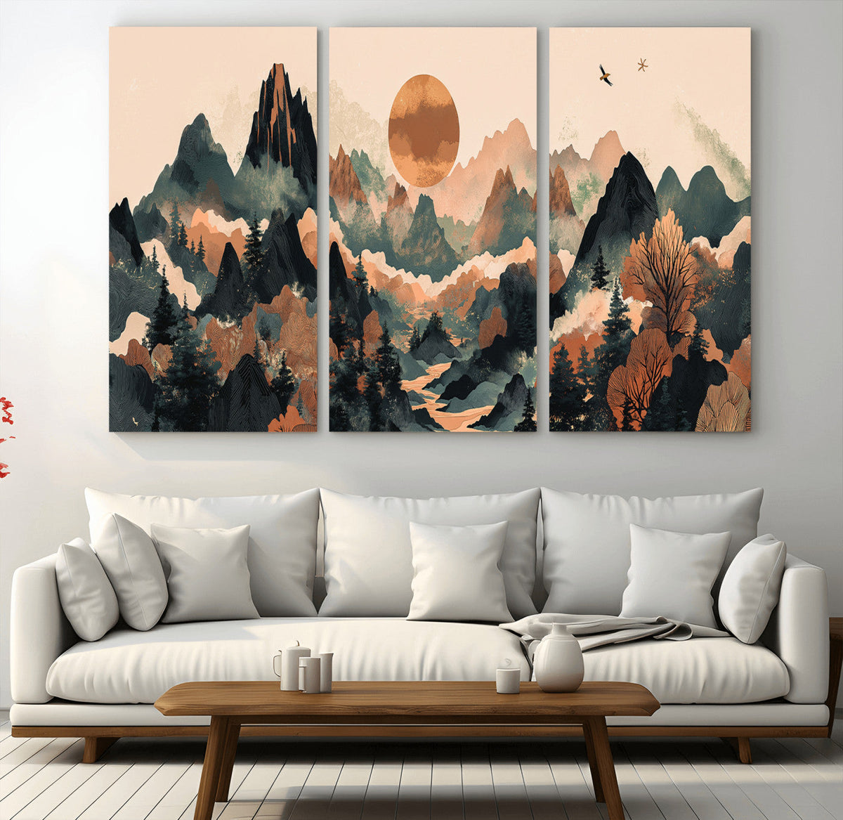 Wood Mountain Landscape Wall Art Canvas Print – Framed