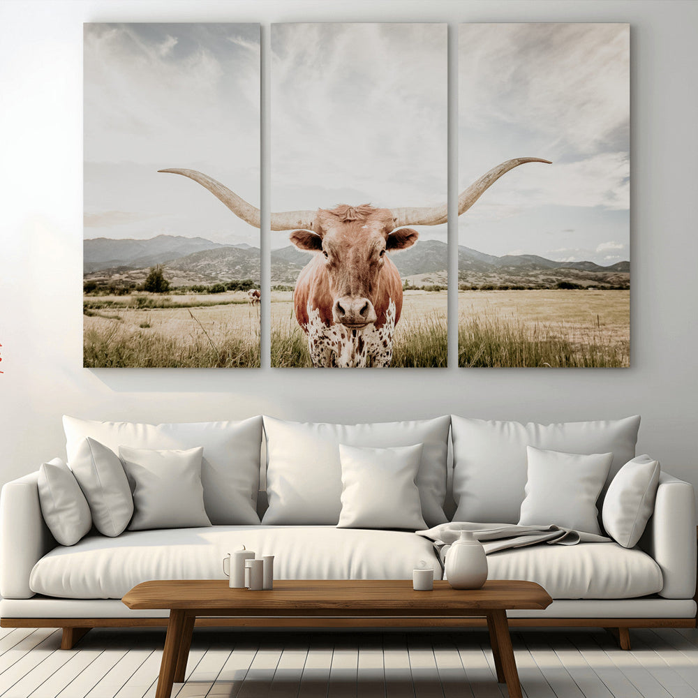 Texas Longhorn Wall Art Canvas Print – Framed Western Cow