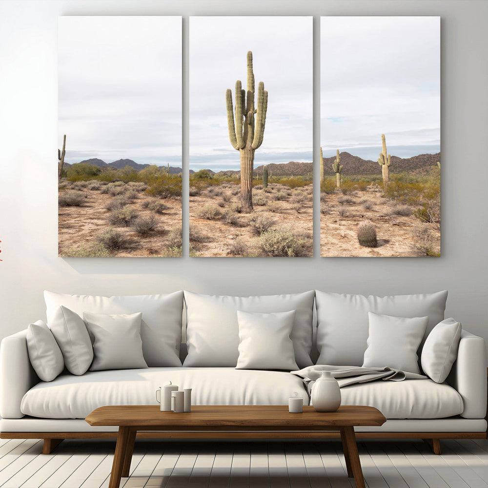 Saguaro Cactus Wall Art – Framed Desert Canvas Artwork,