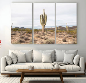 Saguaro Cactus Wall Art – Framed Desert Canvas Artwork,