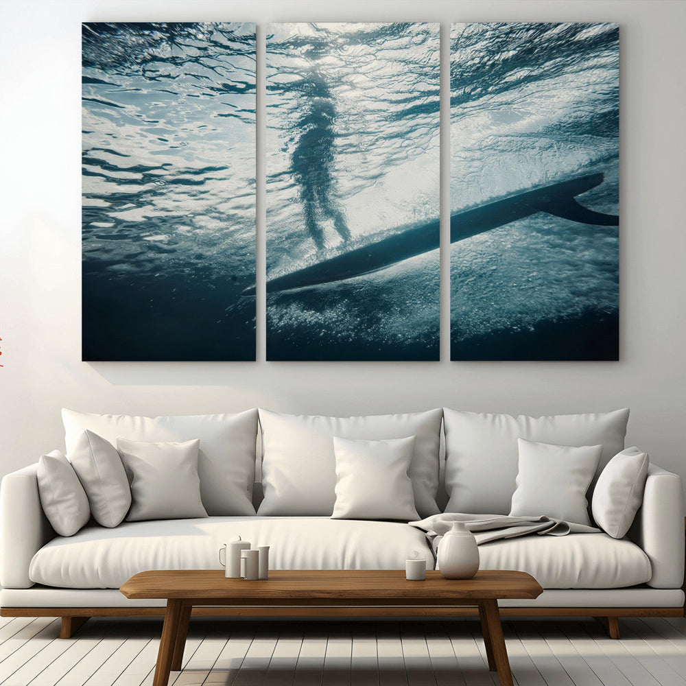 Underwater Surf Wall Art – Framed Ocean Wave Canvas Artwork,