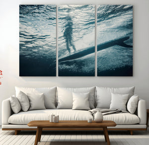 Underwater Surf Wall Art – Framed Ocean Wave Canvas Artwork,