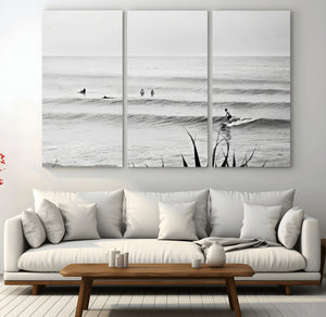 Surfer Silhouette Wall Art – Framed Calm Ocean Canvas