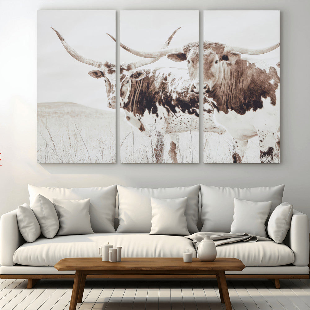 Longhorn Wall Art Canvas Print – Framed Western Cow Rustic