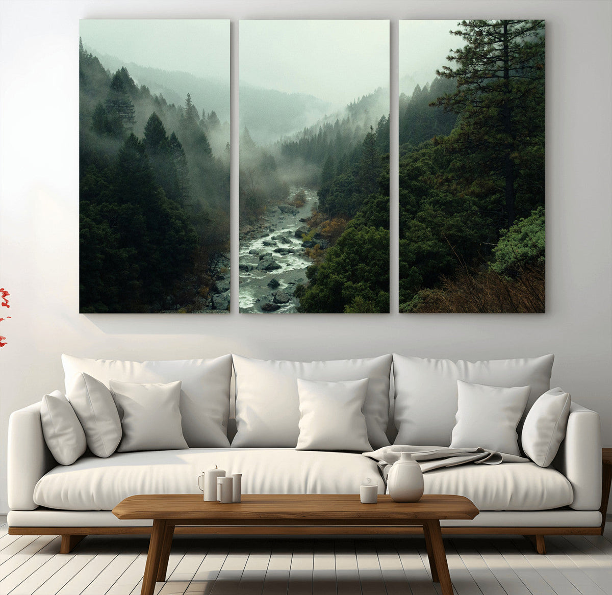 Misty Forest Wall Art Canvas Print – Framed Foggy River