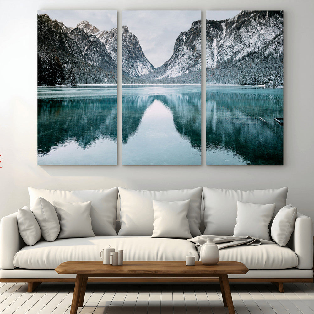 Mountain Lake Wall Art Canvas Print – Framed Toblacher See