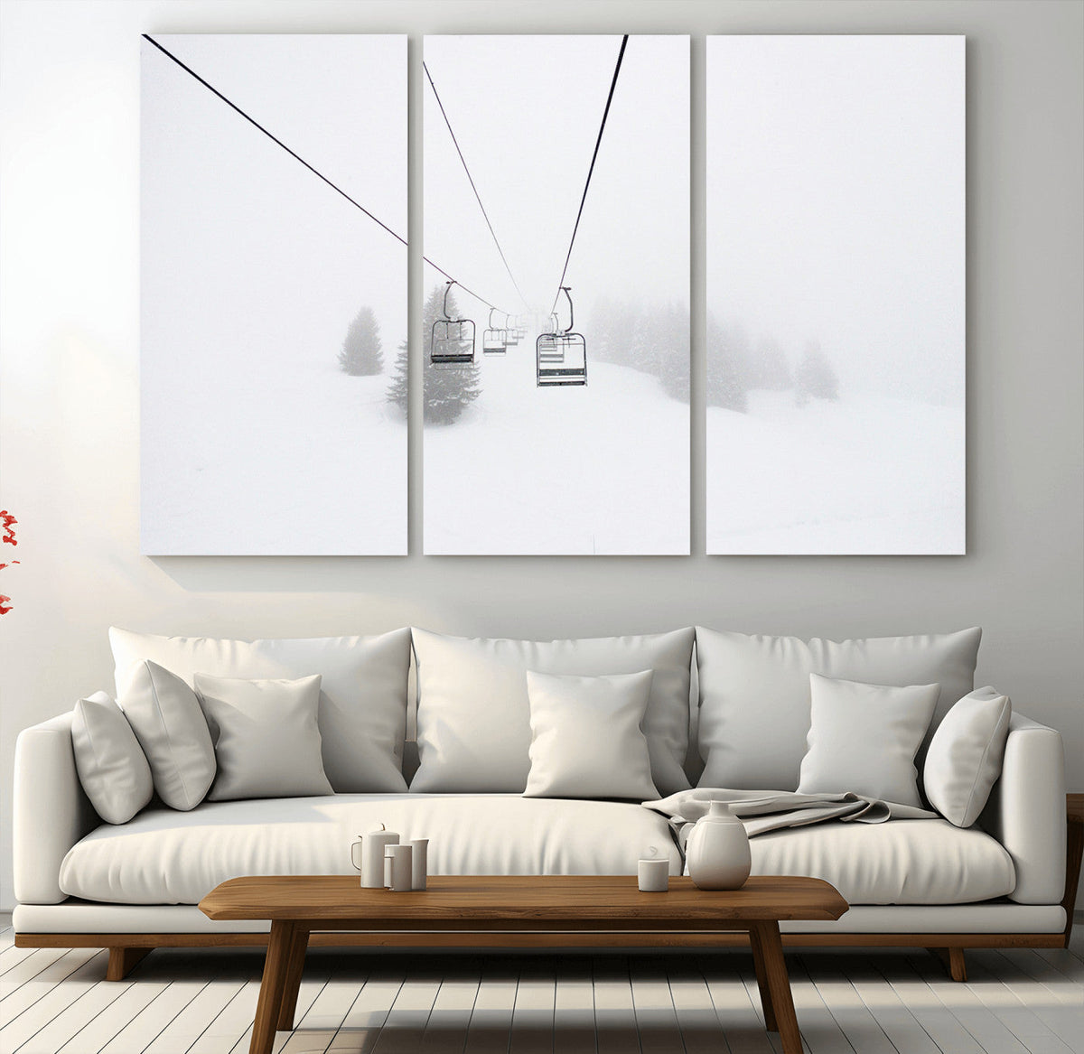 Ski Lift Wall Art Canvas Print – Snowy Alpine Landscape