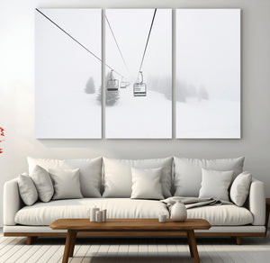 Ski Lift Wall Art Canvas Print – Snowy Alpine Landscape