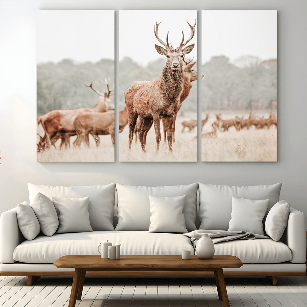 Rustic Nature Wall Art Canvas Print – Stag Woodland Framed