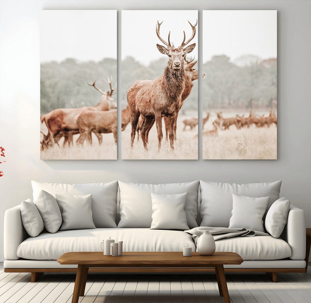 Rustic Nature Wall Art Canvas Print – Stag Woodland Framed